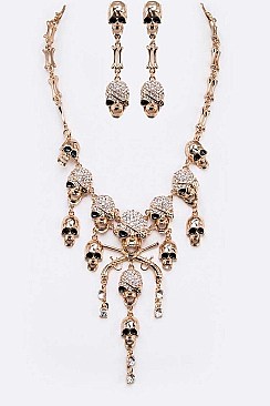 CRYSTAL SKULL STATEMENT NECKLACE SET