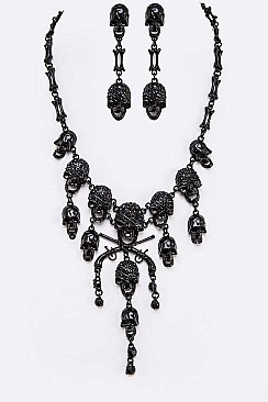 CRYSTAL SKULL STATEMENT NECKLACE SET