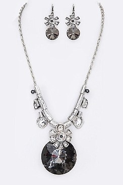FLORAL CRYSTAL PENDANT NECKLACE SET
