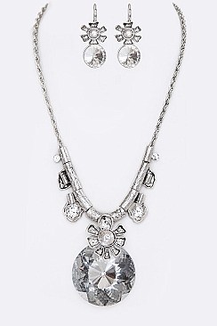 FLORAL CRYSTAL PENDANT NECKLACE SET
