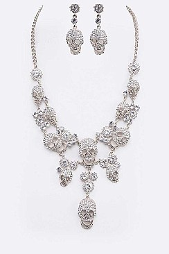 MIXED CRYSTAL SKULL STATEMENT NECKLACE SET