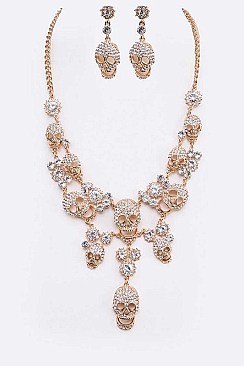 MIXED CRYSTAL SKULL STATEMENT NECKLACE SET