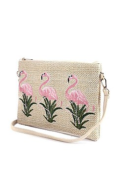 FLAMINGO EMBROIDERED POUCH
