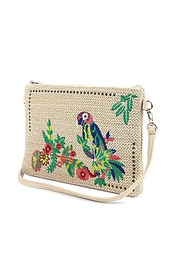 MACAW EMBROIDERED POUCH