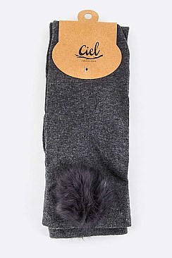 Chic Fur Pom Knee High Tights Socks LA-SO400031