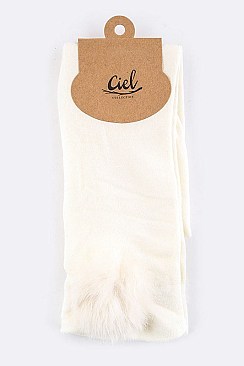 Chic Fur Pom Knee High Tights Socks LA-SO400031