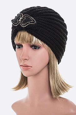 Soft Rib Beaded Flower Beanie