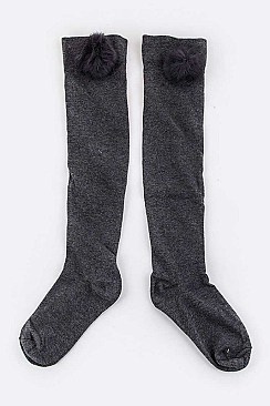 Chic Fur Pom Knee High Tights Socks LA-SO400031