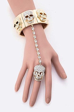 STYLISH CRYSTAL SKULL RING & BRACELET SET