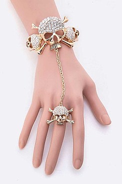 FASHIONABLE CRYSTAL SKULL BANGLE & RING SET