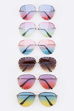 Mix Tint Studded Aviator Sunglasses Set