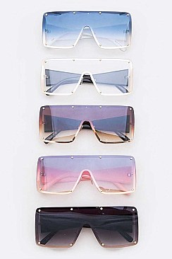 Pack of 12 Texture Temple Shield Sunglasses Set