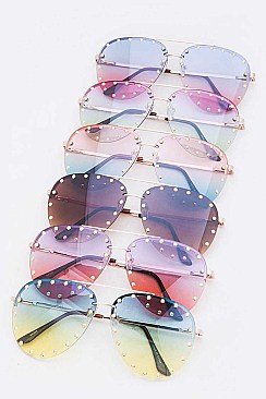 Mix Tint Studded Aviator Sunglasses Set