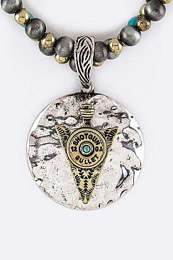 Arrowhead Medallion and Navajo Beads Necklace Set