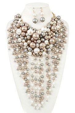 CLUSTERED FAUX PEARL BIB NECKLACE SET