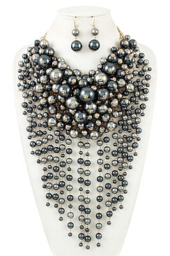 CLUSTERED FAUX PEARL BIB NECKLACE SET