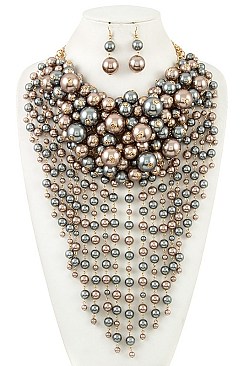 CLUSTERED FAUX PEARL BIB NECKLACE SET