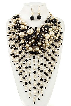 CLUSTERED FAUX PEARL BIB NECKLACE SET