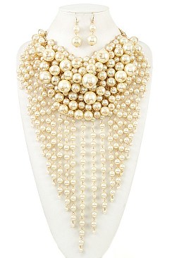 CLUSTERED FAUX PEARL BIB NECKLACE SET