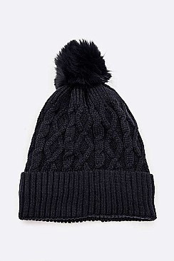 Pack of 12 Fleeced Raised Knit Beanie Set