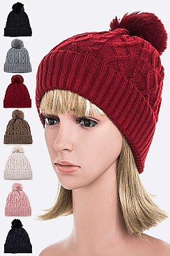 Pack of 12 Fleeced Raised Knit Beanie Set