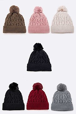 Pack of 12 Fleeced Raised Knit Beanie Set