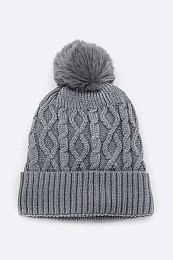 Pack of 12 Fleeced Raised Knit Beanie Set