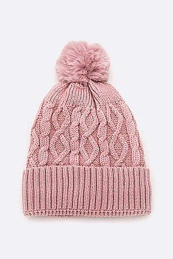 Pack of 12 Fleeced Raised Knit Beanie Set