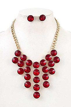 FRINGE ROUND GEM BIB NECKLACE SET