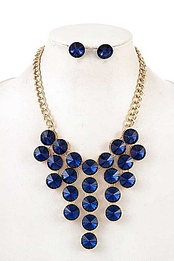 FRINGE ROUND GEM BIB NECKLACE SET