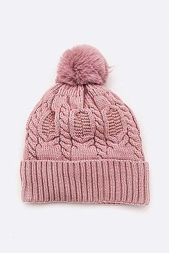 Pack of 12 Fleeced Chain Stitch Winter PomPom Beanie Set