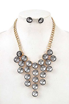 FRINGE ROUND GEM BIB NECKLACE SET