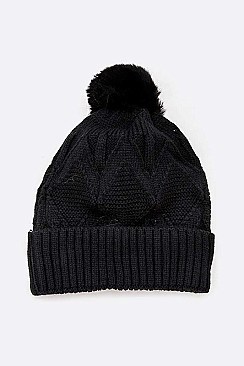 Pack of 12 Fleeced Diamond Knit Winter Beanie Set