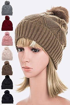 Pack of 12 Fleeced Diamond Knit Winter Beanie Set
