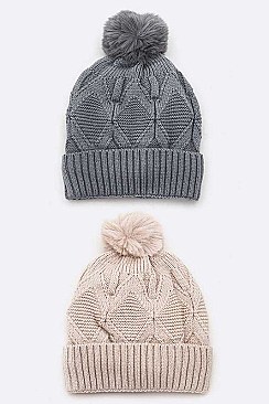 Pack of 12 Fleeced Diamond Knit Winter Beanie Set