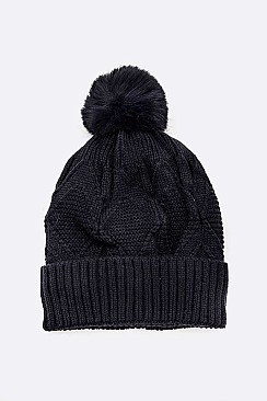 Pack of 12 Fleeced Diamond Knit Winter Beanie Set