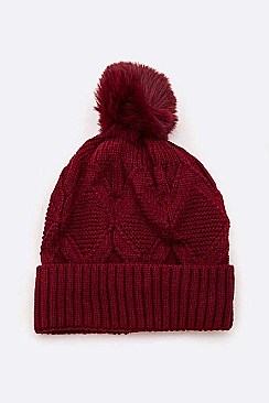 Pack of 12 Fleeced Diamond Knit Winter Beanie Set
