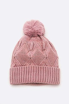 Pack of 12 Fleeced Diamond Knit Winter Beanie Set