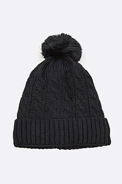 Pack of 12 Fleece Lined Cable Knit Winter Beanie Set