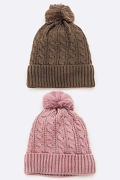 Pack of 12 Fleece Lined Cable Knit Winter Beanie Set