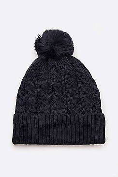 Pack of 12 Fleece Lined Cable Knit Winter Beanie Set