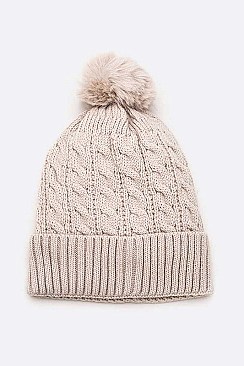 Pack of 12 Fleece Lined Cable Knit Winter Beanie Set
