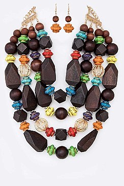Layered Mix Wooden Beads Necklace Set