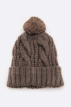 Pack of 12 Cable Knit PomPom Winter Beanie Set