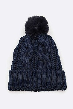 Pack of 12 Cable Knit PomPom Winter Beanie Set