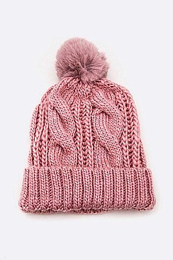 Pack of 12 Cable Knit PomPom Winter Beanie Set
