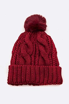 Pack of 12 Cable Knit PomPom Winter Beanie Set