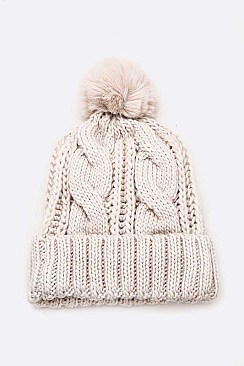 Pack of 12 Cable Knit PomPom Winter Beanie Set