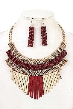 CHAIN METAL FRINGE BIB NECKLACE SET