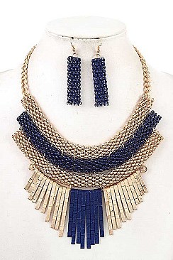 CHAIN METAL FRINGE BIB NECKLACE SET